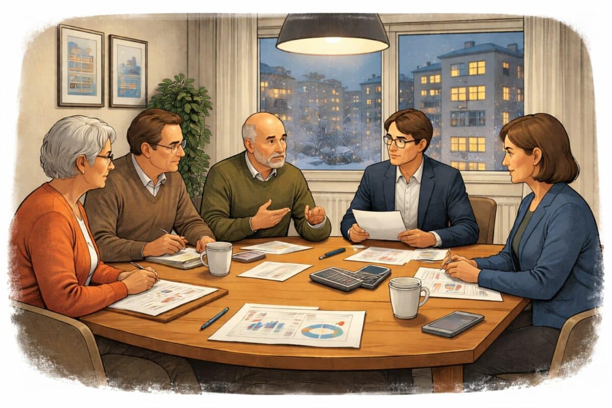 Bostadsrättsföreningens styrelse diskuterar månadsavgiften